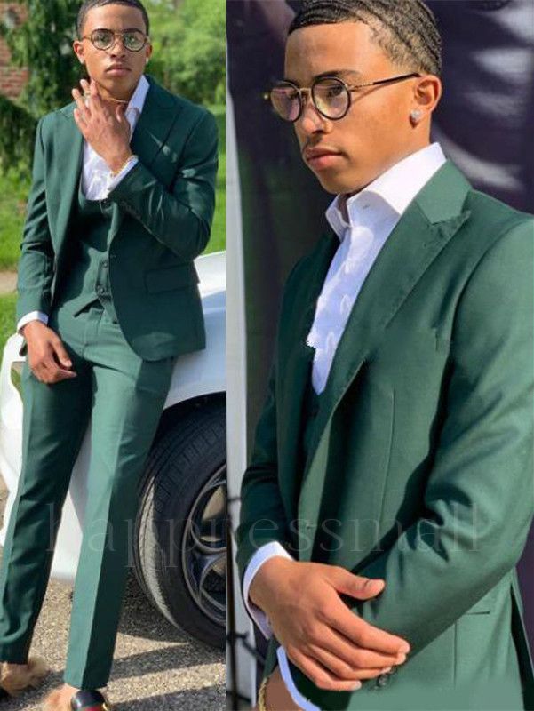 Jovan Simple Dark Green Slim Fit Three-Pieces Men Suits