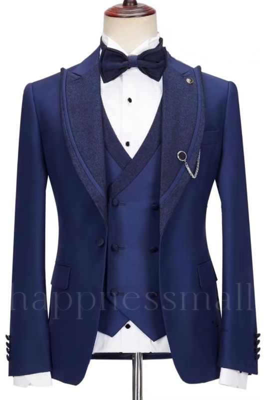 Lennox New Arrival Dark Blue Three Pieces Peakd Lapel Prom Suits