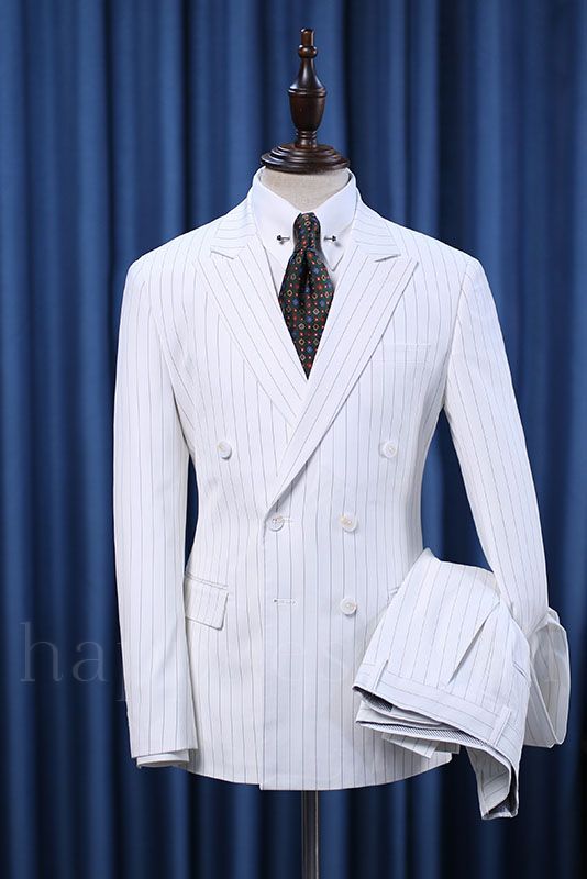 Prokopiou Handsome White Striped Double Breasted Men'S Business Suit