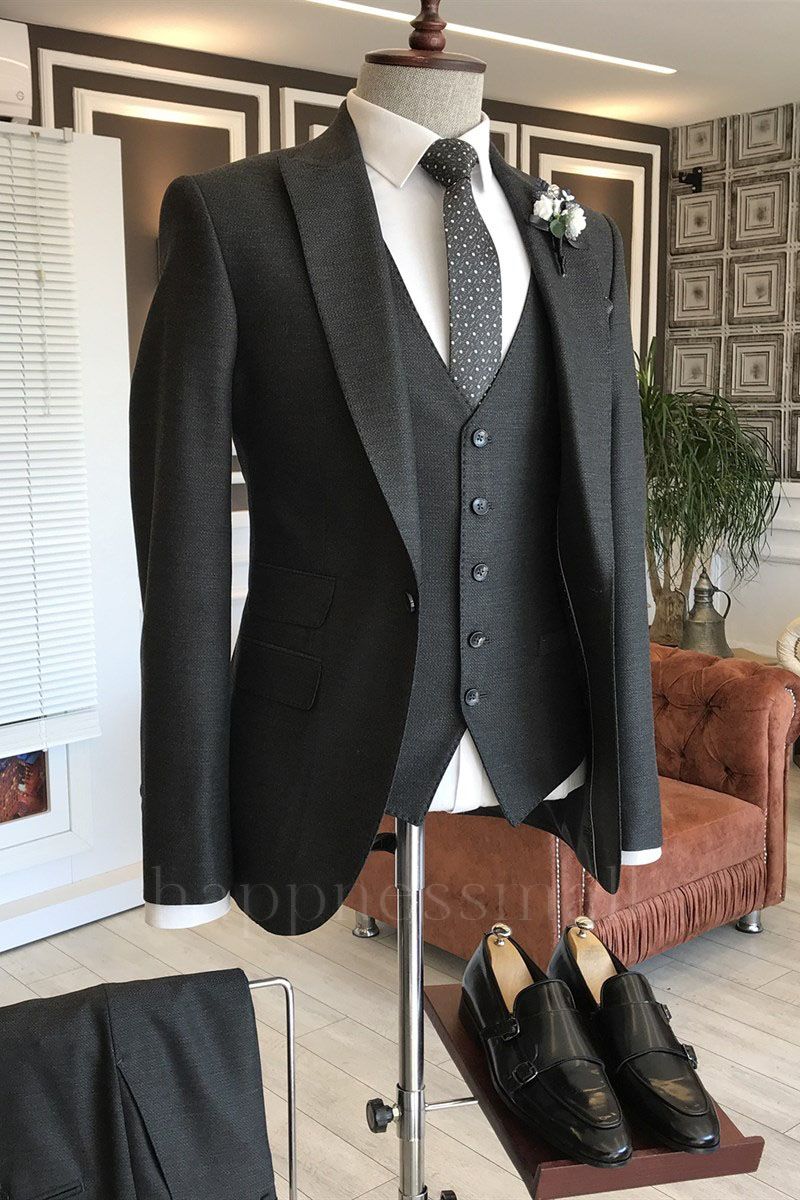 Harper Classic Black 3-Pieces Double Breasted Waistcoat Bespoke Business Suits For Men
