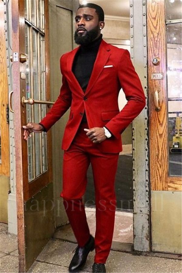 Thaddeus Newest Red Two Piece Slim Fit Prom Men Suit