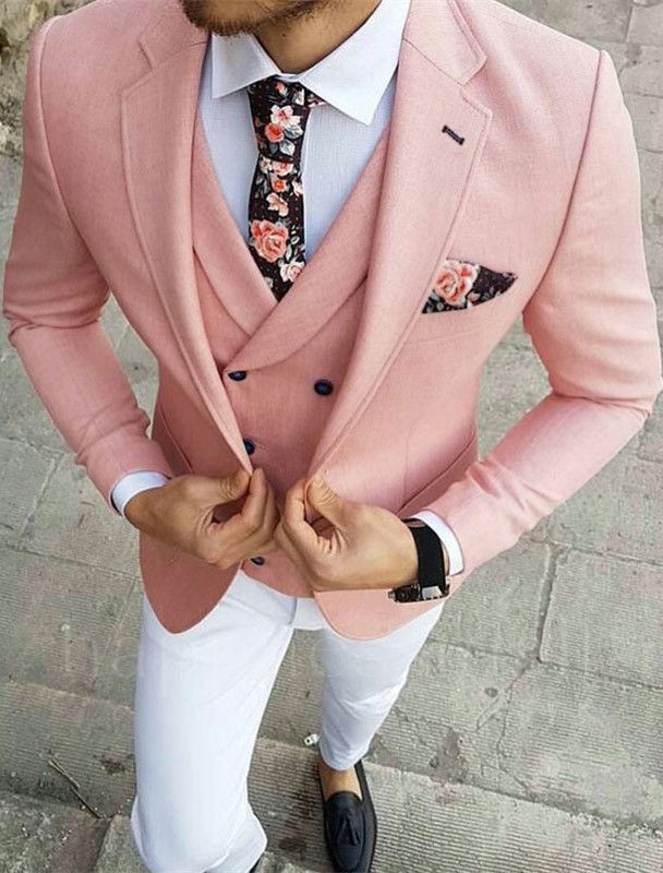 Patricia Pink Slim Fit Notched Lapel Three-Pieces Prom Men Suits