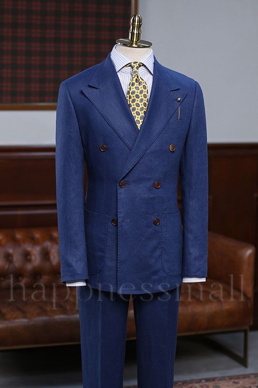Marley Classical Blue Peaked Lapel Double Breasted Tailored Formal Menswear