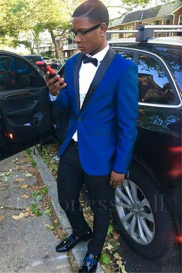 Gideon Stylish Royal Blue One Button Shawl Lapel Prom Outfit