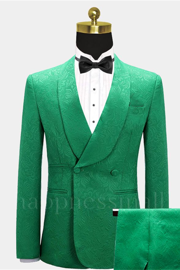 Unique green jacquard round neck double breasted ball set