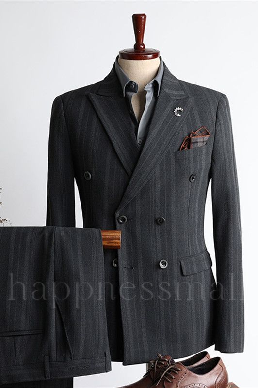 Stylish Double Breasted Stripe Two Pieces Men Suits For Business | happnessmall