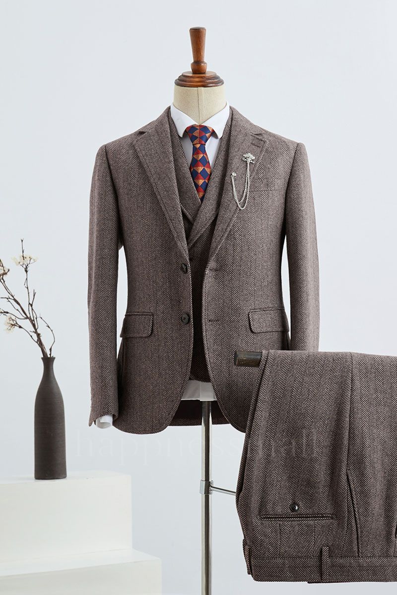 Cordelia Latest Design Coffee Striped Slim Fit Tailored Business Suit For Men