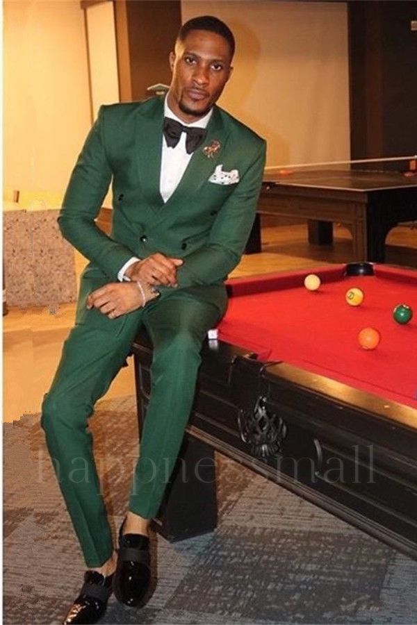 Osiris Stylish Dark Green Double Breasted Peaked Lapel Two Piece Mens Suit