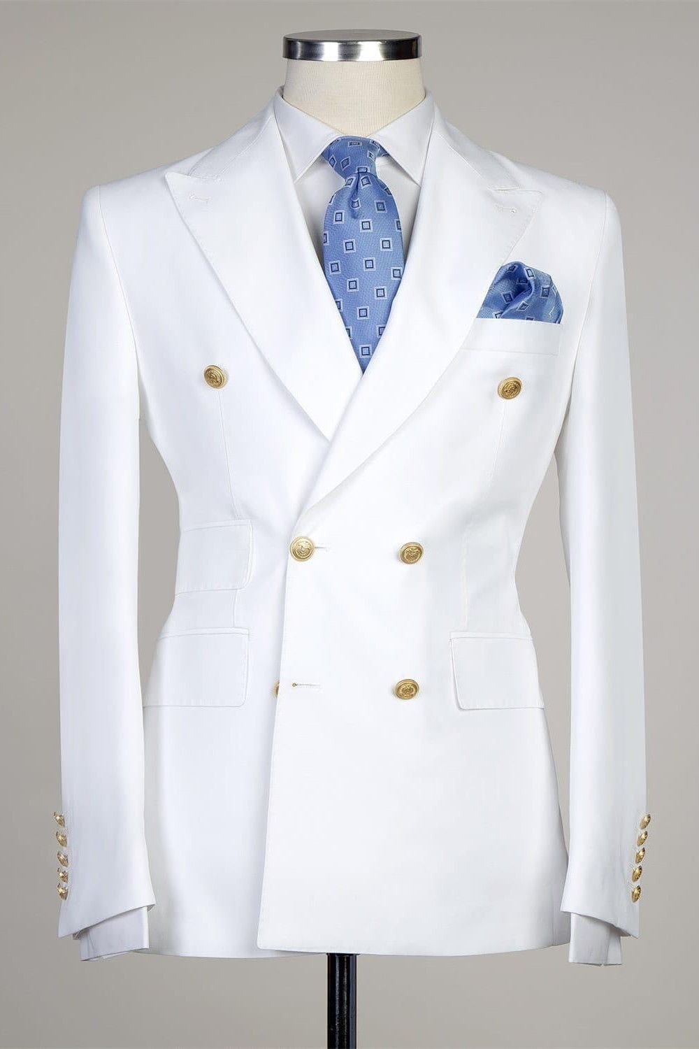 Classical White Two Pieces Double Breasted Close Fitting Bespoke Men Suits