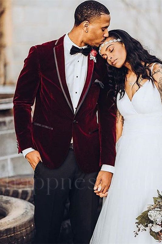 Daniel Fashion Burgundy One Button Velvet Wedding Groom Suit for Men