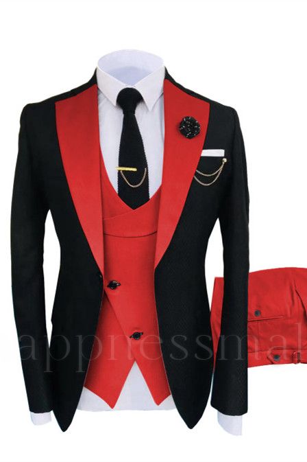 Ethan Chic Black Three Pieces Peaked Lapel One Button Men Suits Online