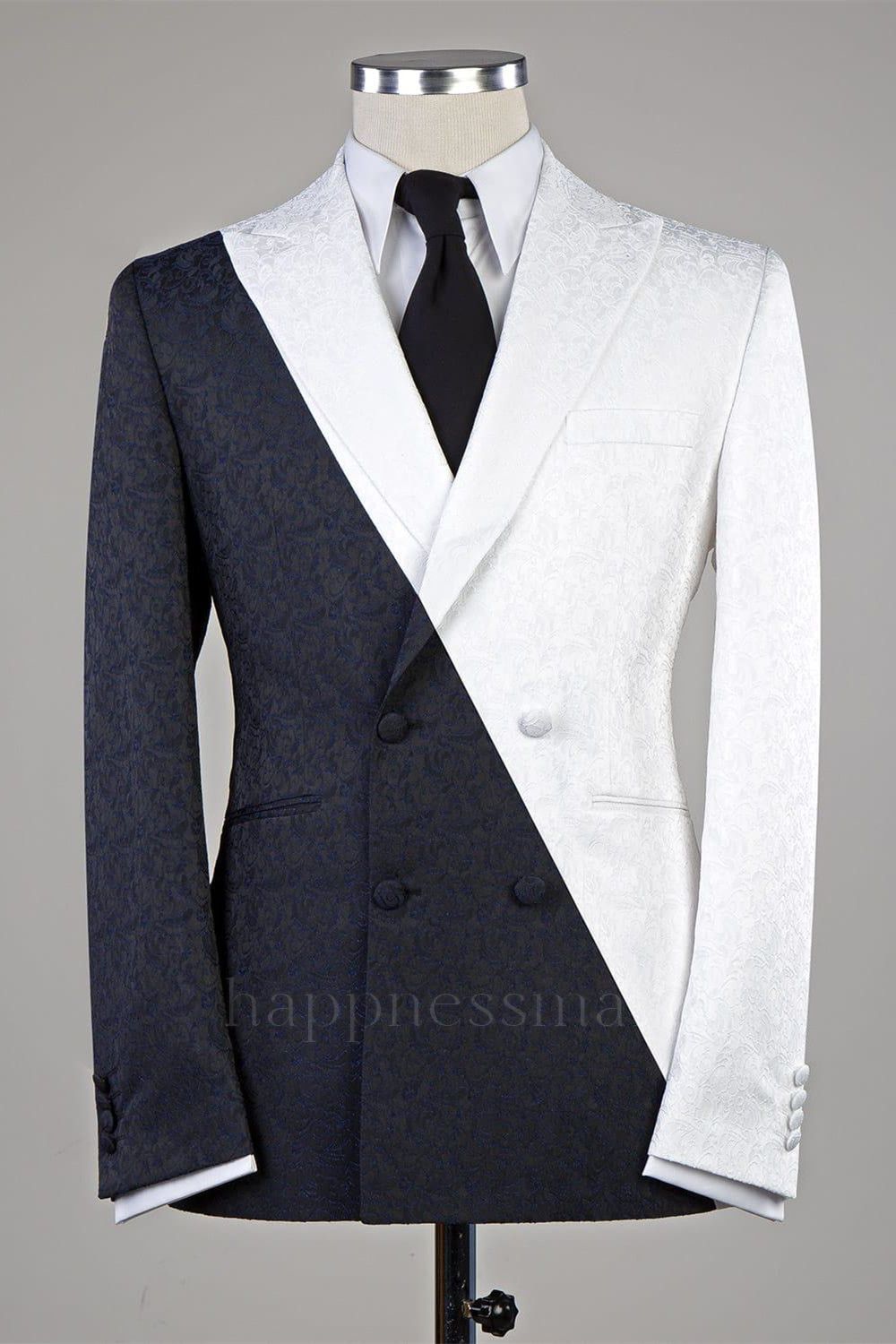 Latest Design White And Black Double Breasted Peaked Lapel Slim Fit Men Suits