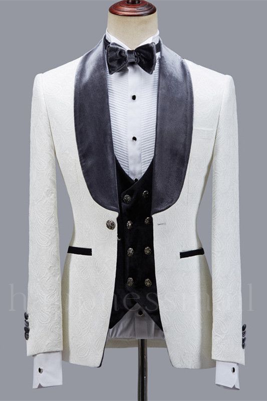 Ethan Stylish Slim Fit  Jacquard Wedding Men Suits With Black Shawl Lapel