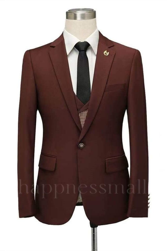 Gentle Burgundy Notched Lapel Fitted Men Suits for Prom