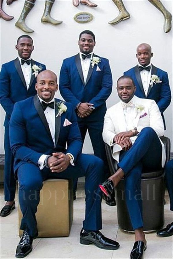 Lazarus Stylish Navy Blue Slim Fit  Groomsmen Suit With Black Shawl