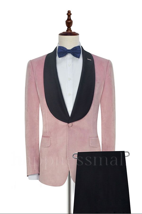 Handsome Pink One Button Wedding Tuxedos | Black Silk Shawl Lapel Prom Suits for Men