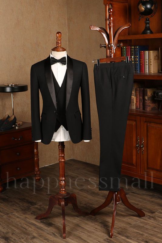 Iris Gentle Black 3 Pieces Custom Wedding Suit For Grooms