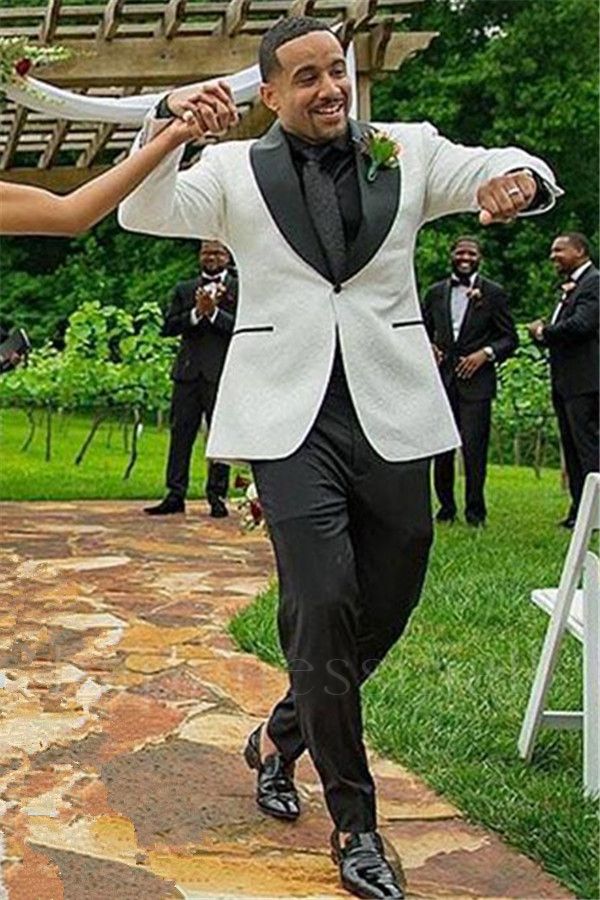 Bodhi White Jacquard One Button Shawl Lapel Wedding Mens Suit