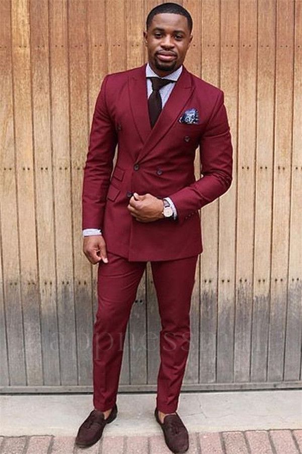 Atlas New Fashion Red Double Breasted Peaked Lapel Mens Suits Jacket