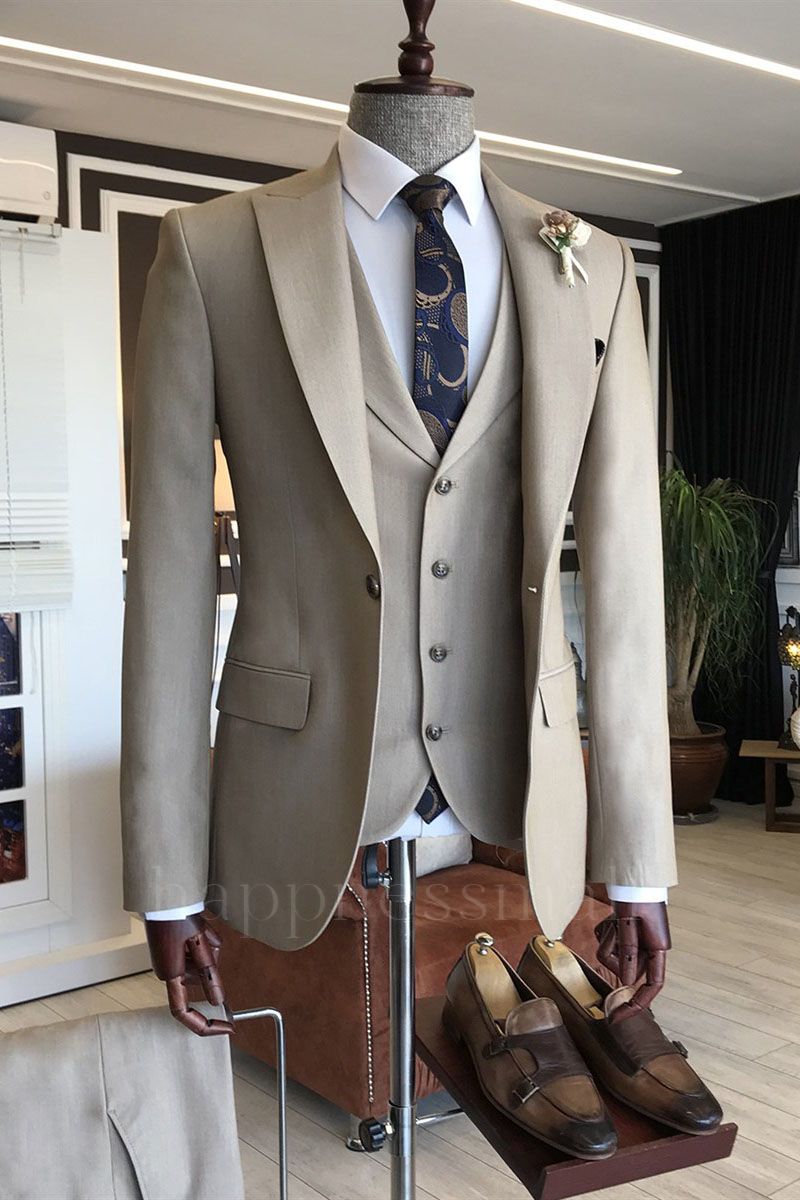 Noah Newest Light Brown One Button Slim Fit 3-Pieces Business Men Suits