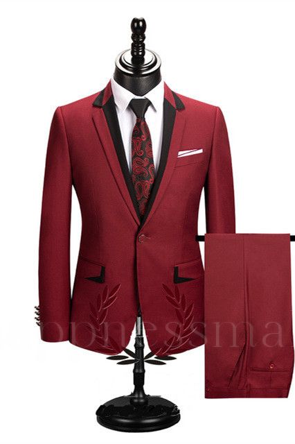 Noah Stylish Red One Button Peaked Lapel Slim Fit Prom Men Suits