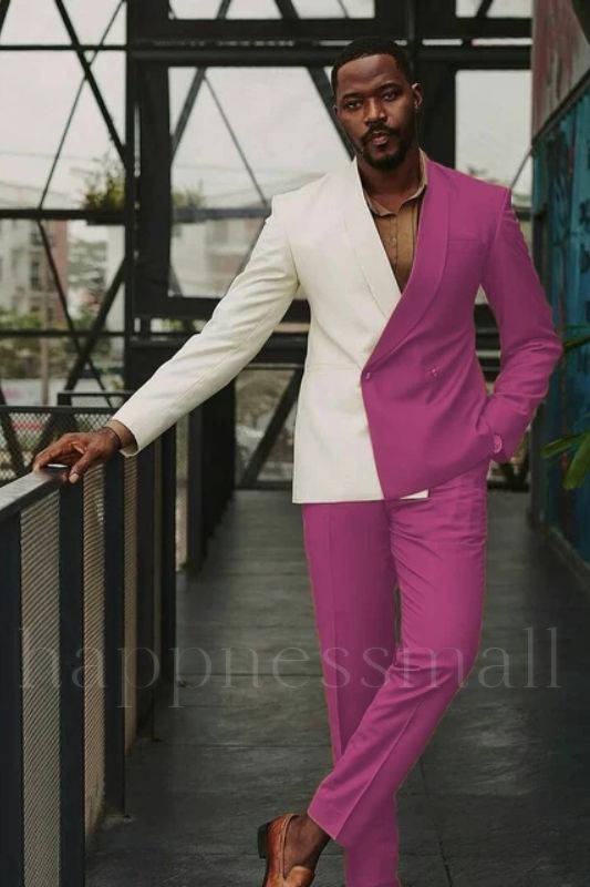 Elio Chic White And Plum Slim fit One Button Lastest Prom Men Suits
