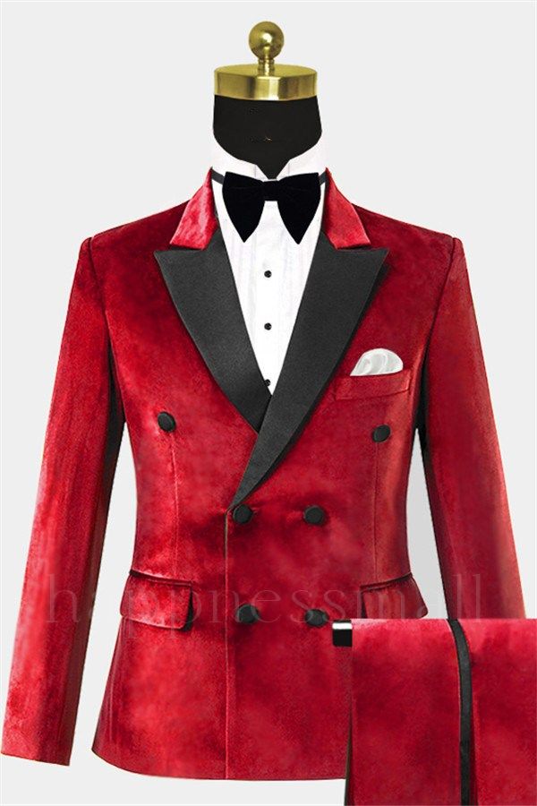 Orion Chic Double Breasted Red Velvet Tuxedo | Two Pieces Prom Suits For Men