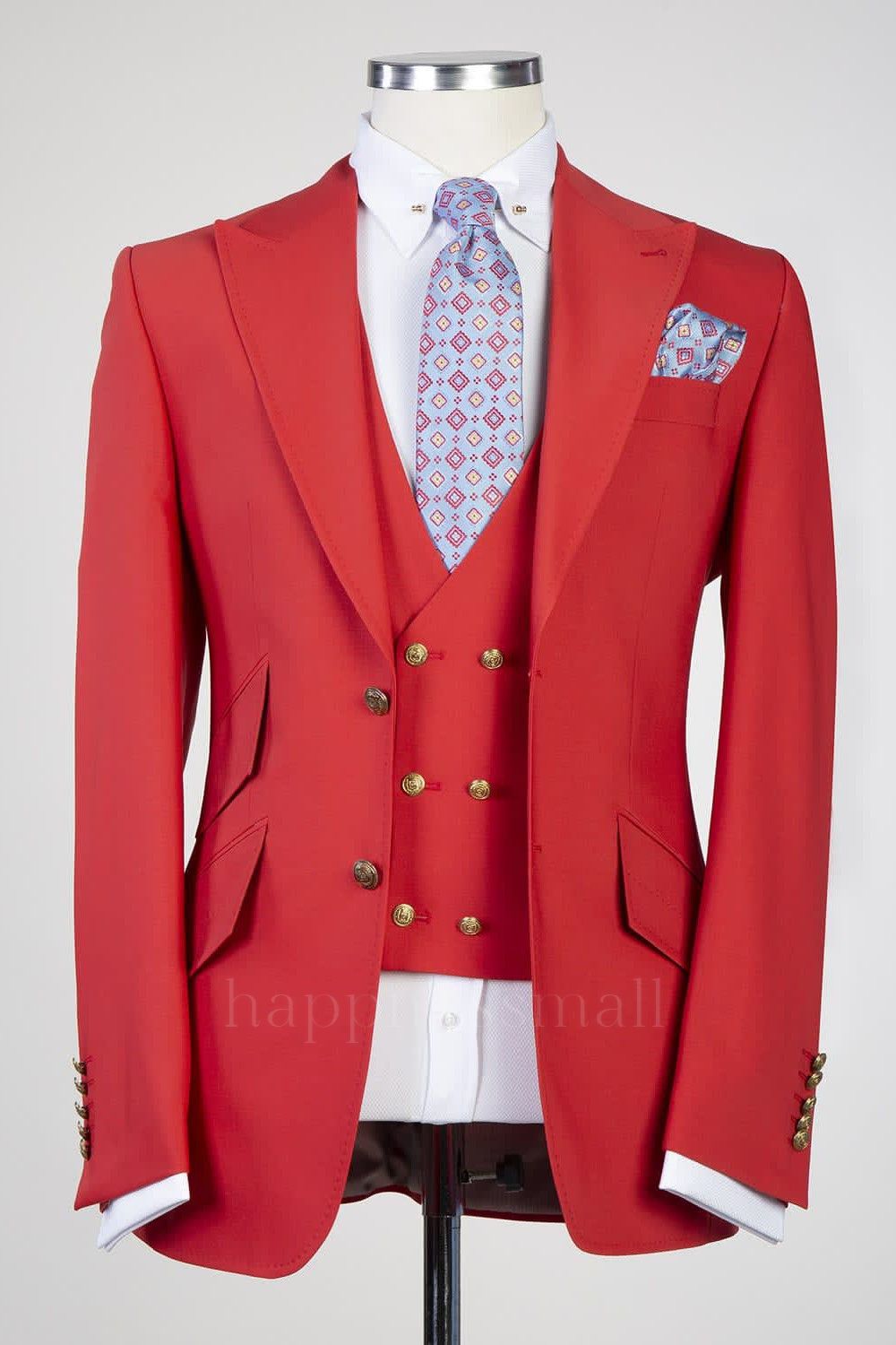 Penelope New Red Peaked Lapel Slim fit Three Pieces Prom Suits