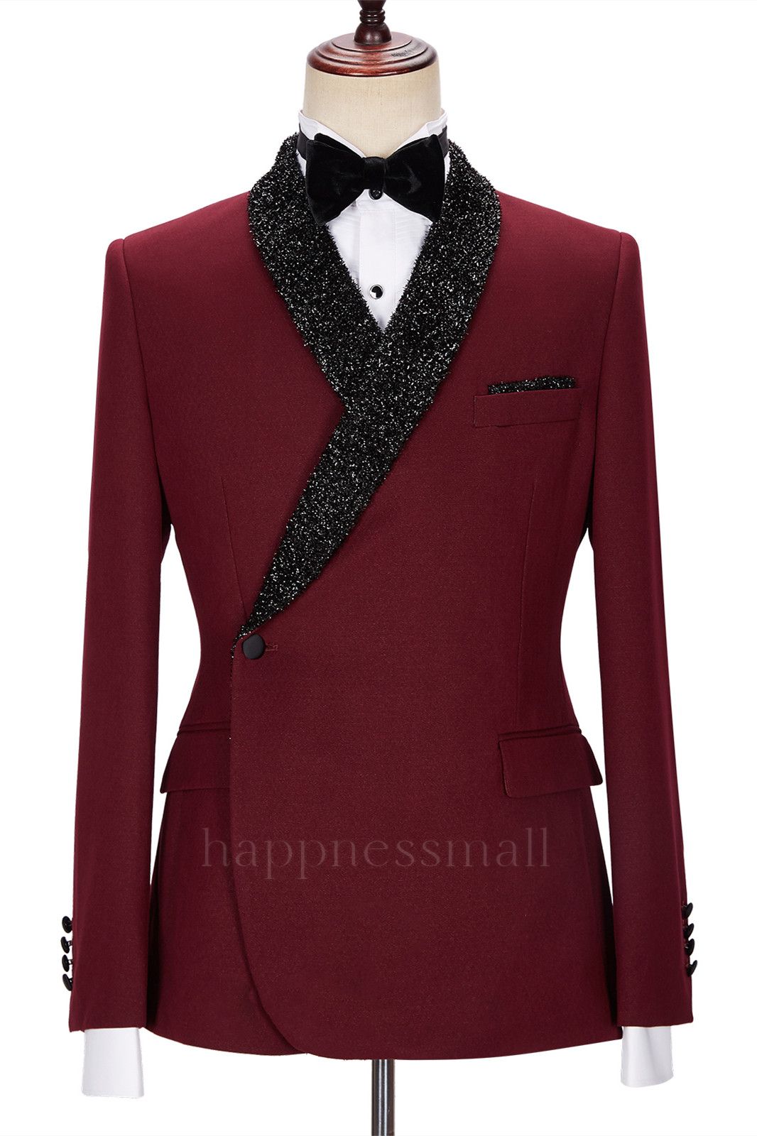 Chic Burgundy Sparkle Shawl Lapel Two Pieces Men Suits