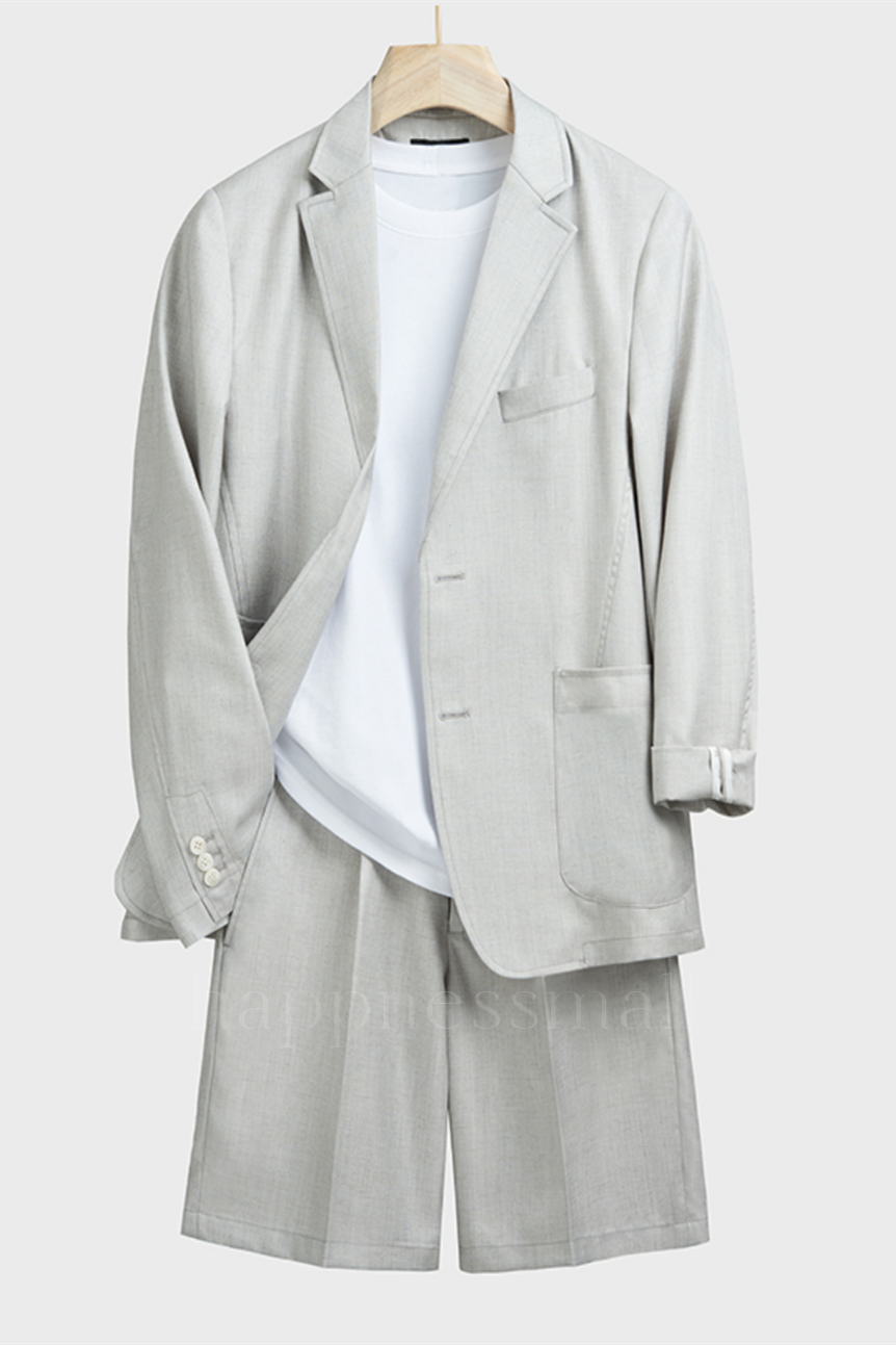 Simple Light Gray Summer Men Suits with Short Pants | Happnessmall