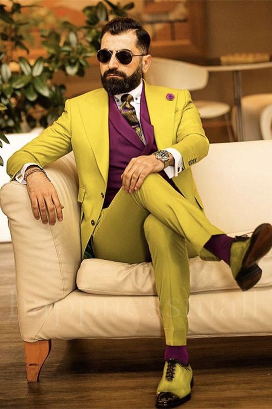 Paxton Stylish Yellow Slim Fit Peaked Lapel Bespoke Prom Men Suits