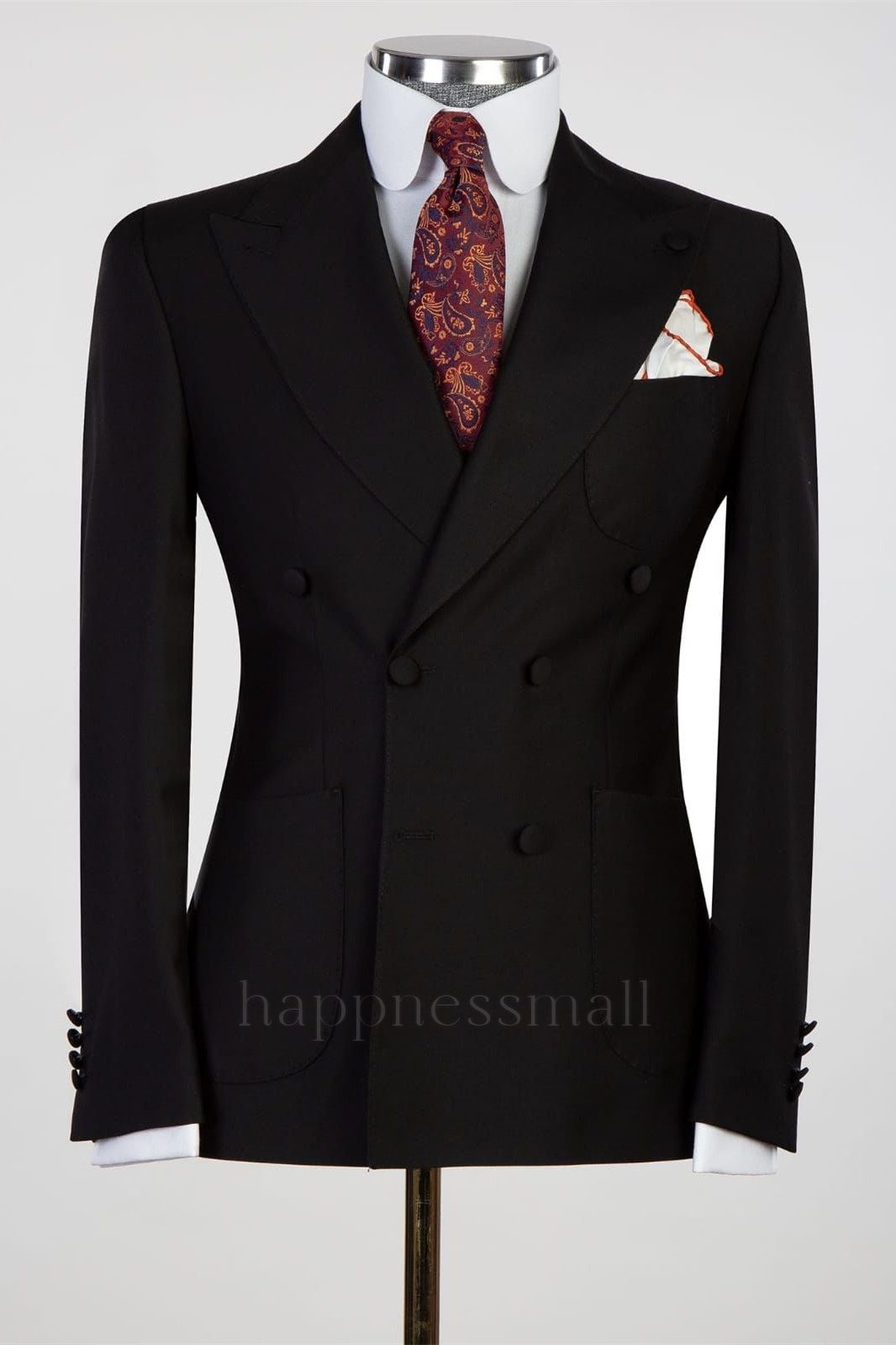 Artemis Classic Black Double Breasted Peaked Lapel Business Men Suits