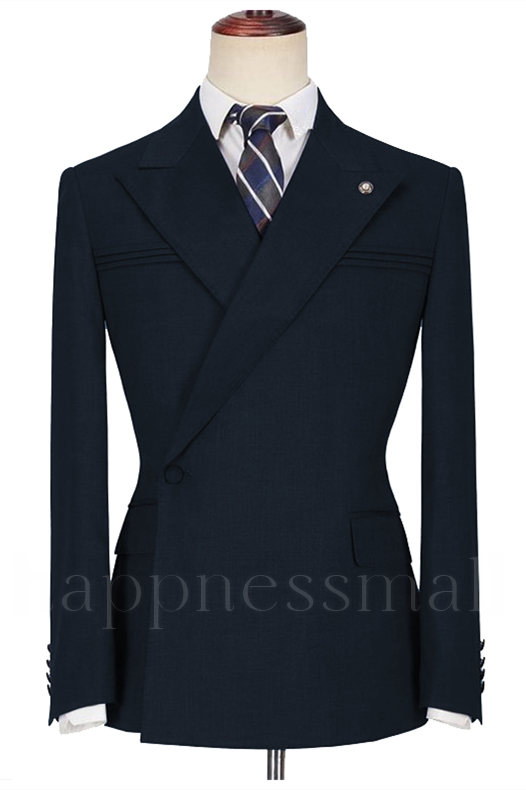 Classical Black Two Pieces Peaked Lapel Ruffles Formal Suits for Man | Business Suits with Buckle