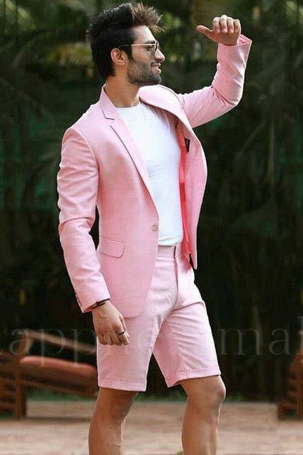 Handsome Pink Summer Notched Lapel Slim Fit One Button Men Suits | Happnessmall