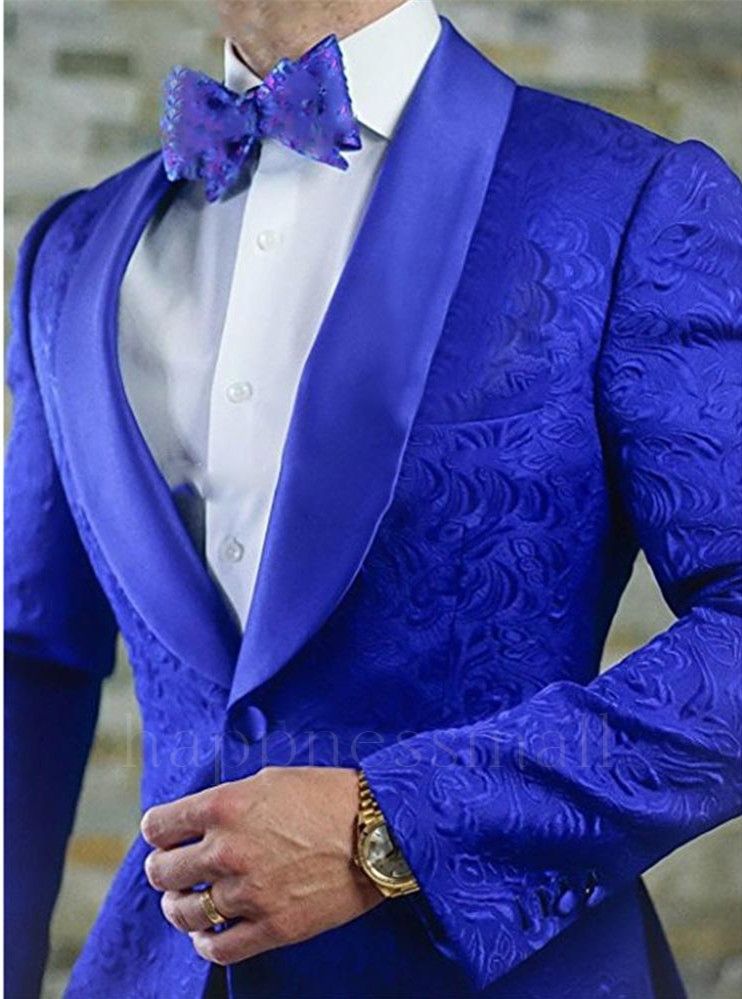 Axel Royal Blue Jacquard 2 Pieces Shawl Lapel Groomsmen Tuxedos