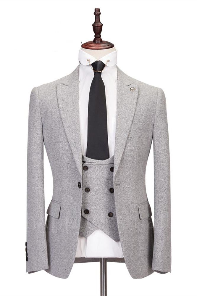 Latest Design Silver One Button Peaked Lapel Stylish Men Suits
