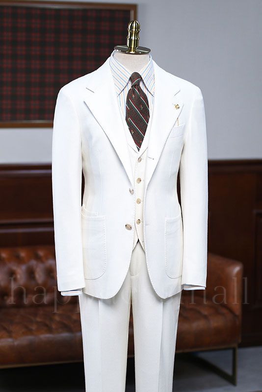Alain Stylish White 3 Pieces Notched Lapel Slim Fit Custom Business Suit