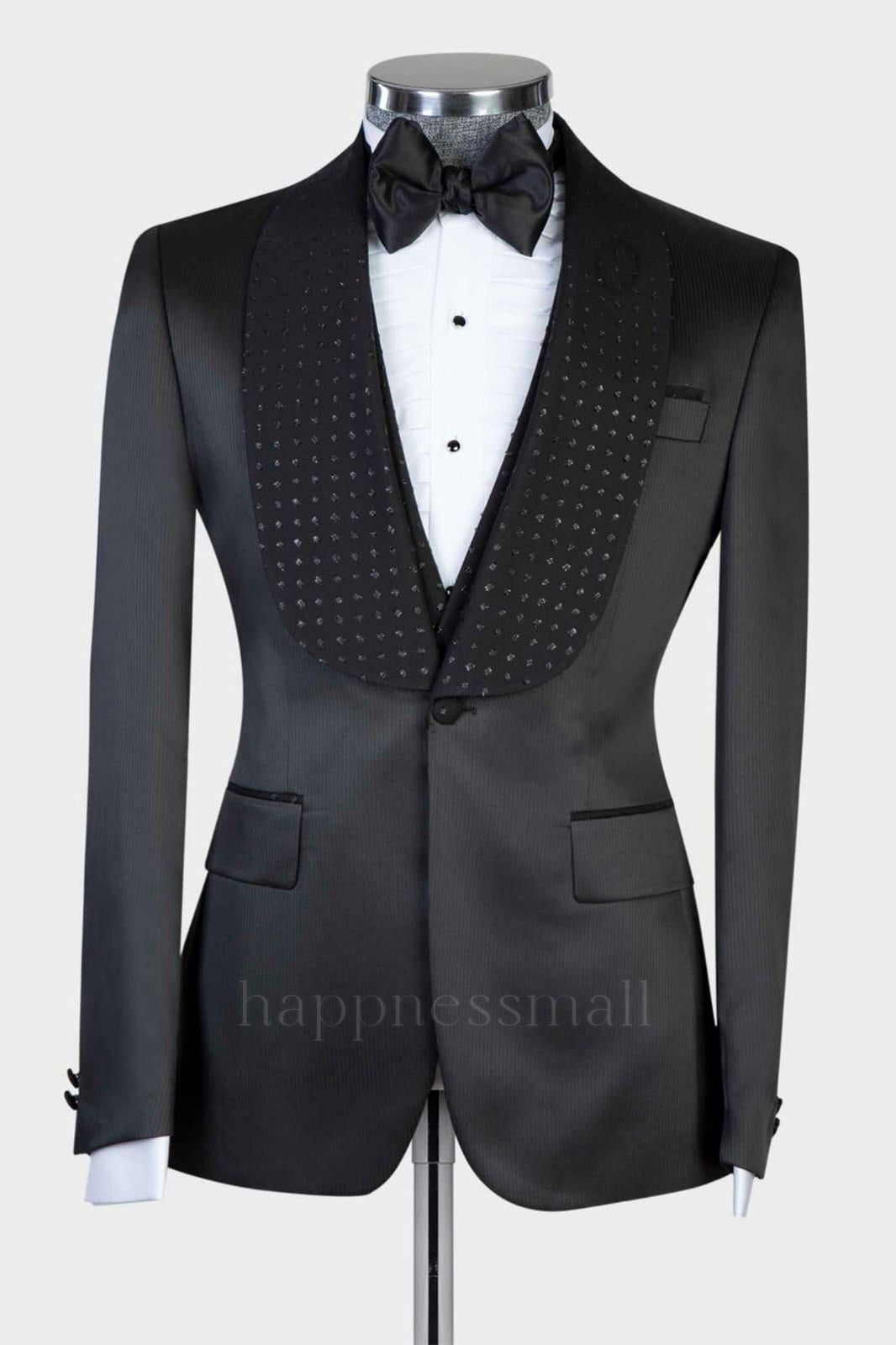 Customized men's high-quality wedding set with black lapel and one button