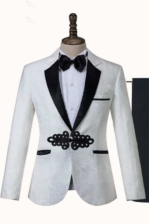Fashion White Jacquard Knitted Button Wedding Suit | happnessmall