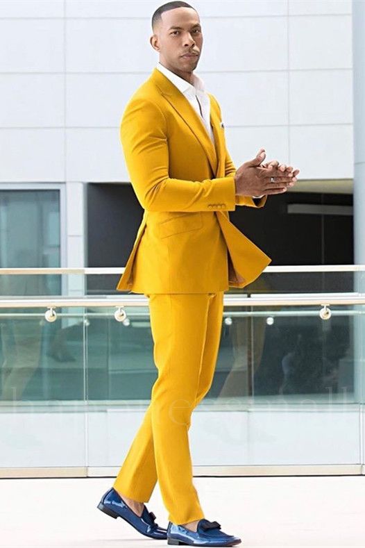 Patricia Slim fit Yellow Double Breasted Peaked Lapel Prom Men Suits Online