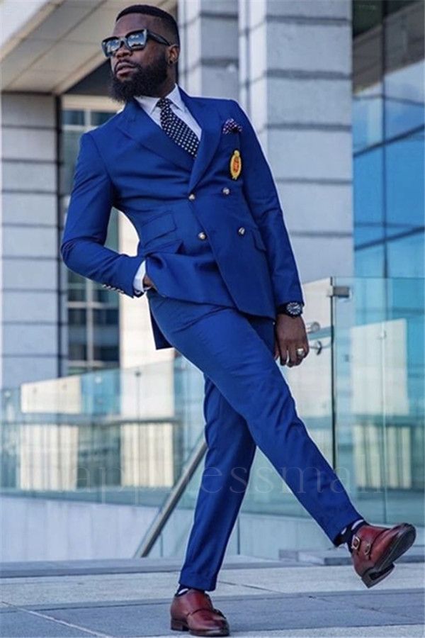 Orion Popular Royal Blue Double Breasted Peaked Lapel Formal Mens Suit
