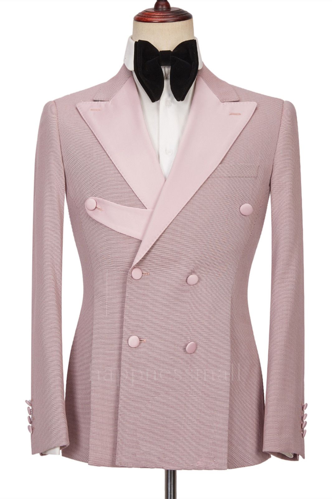 Fashionable double breasted pointed lapel men's suit | Unique pink men's suit