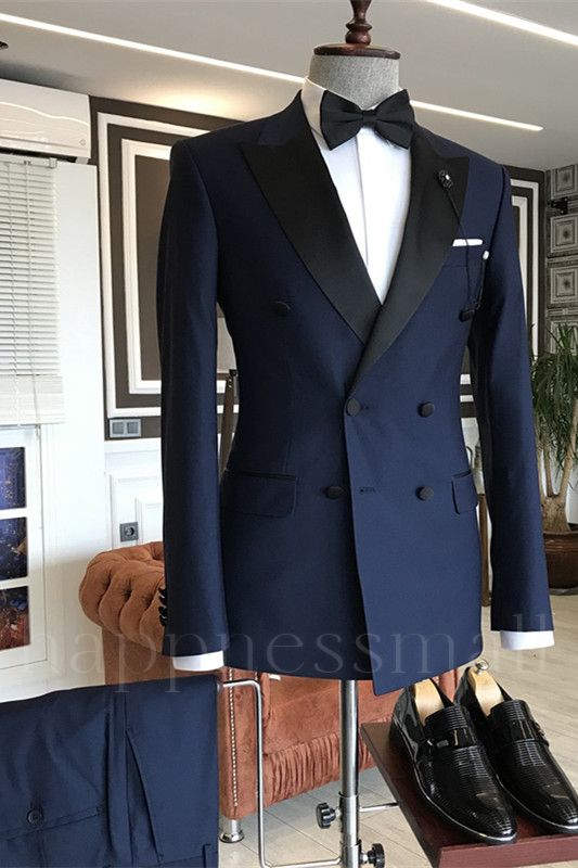 Samuel Dark Navy Peaked Lapel Slim Fit Double Breasted Men Suits