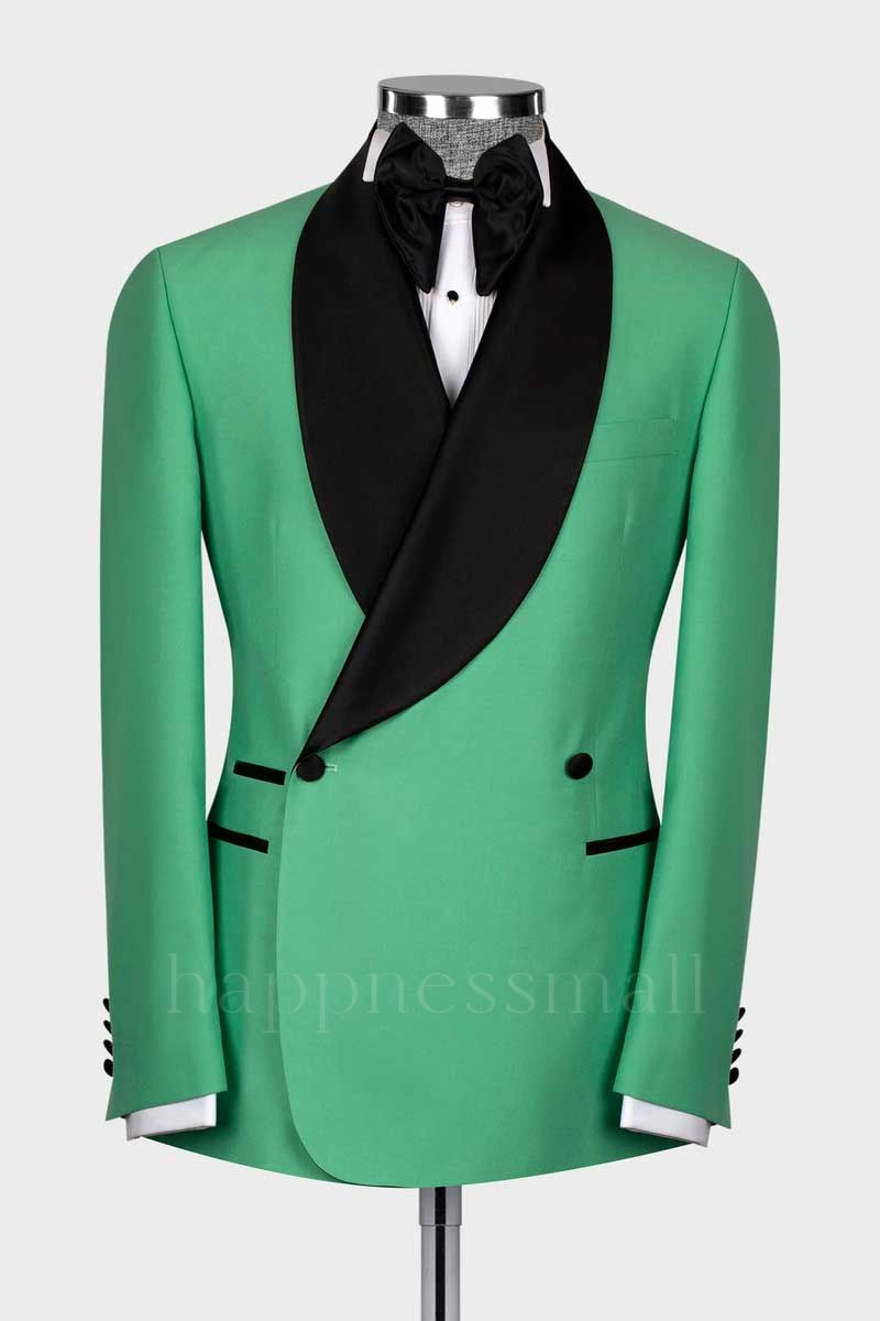 Greyson Stylish Green Double Breasted Shawl Lapel Two Pieces Men Wedding Suits