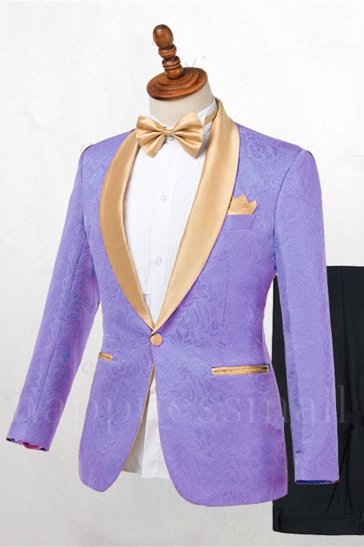 Matthew Fashion Purple One Button Jacquard Slim Fit Wedding Tuxedo for Men