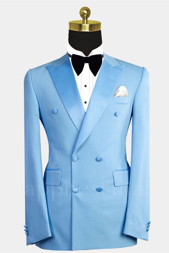 Vaughn Trendy Blue Double Breasted Peaked Lapel Men Suits