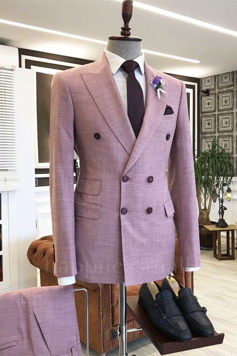 Xenia Chic Pink Peaked Lapel Double Breasted Prom Suits For Men