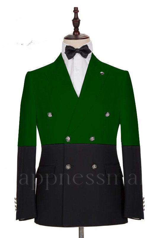 Chic Dark Green and Black Bespoke Slim Fit Double Breasted Men Suits