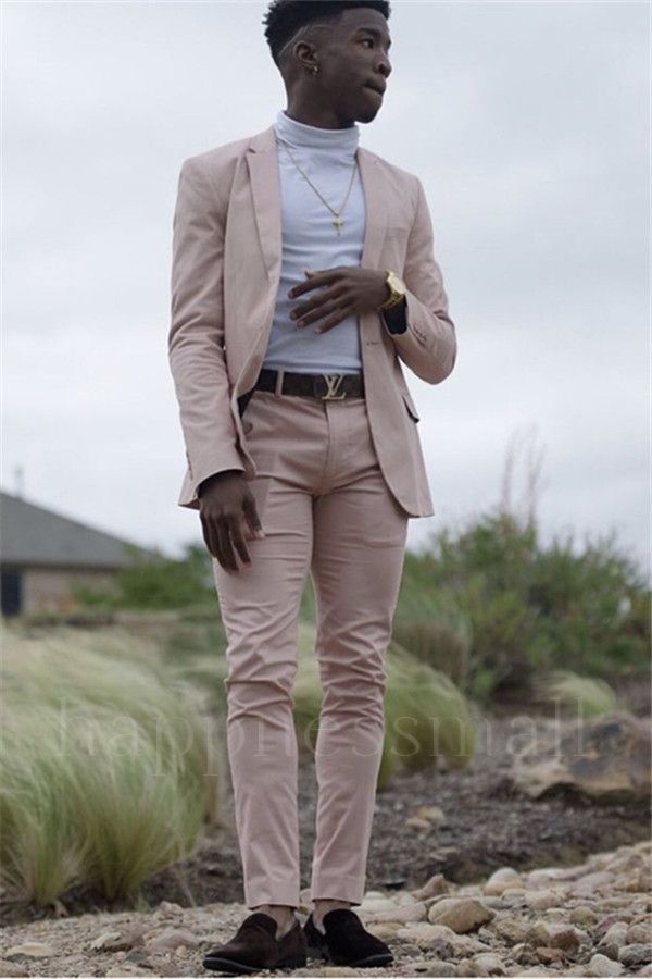 Finn Stylish And Simple Pink Slim Fit Two Piece  Prom Men Suit