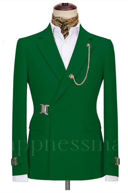 New Arrival Dark Green Notched Lapel Men Suits For Business with Buckle